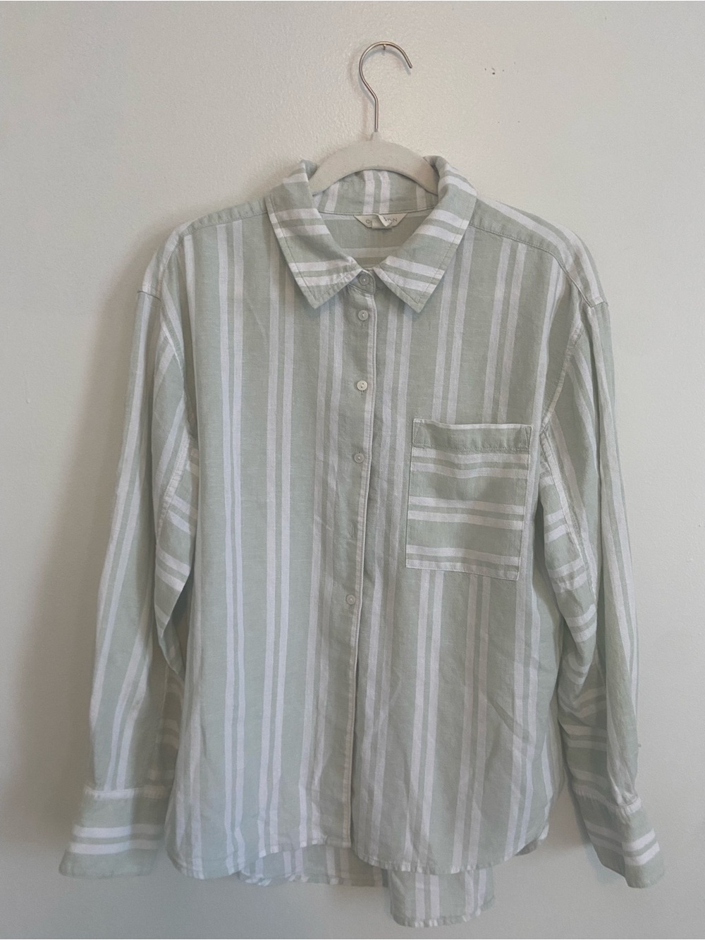 Sage Green & White Striped Oversized Button-Down Shirt